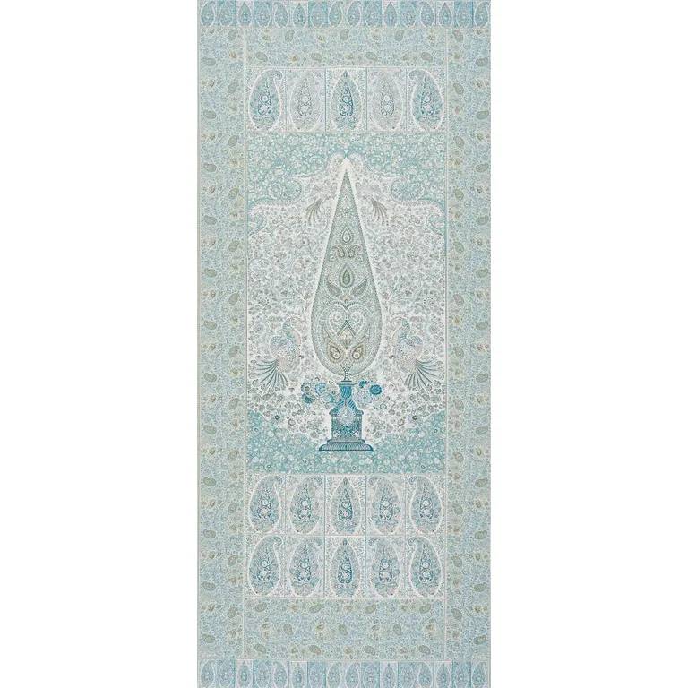 Schumacher 181821 Colmery Paisley Panel Peacock fabric swatch
