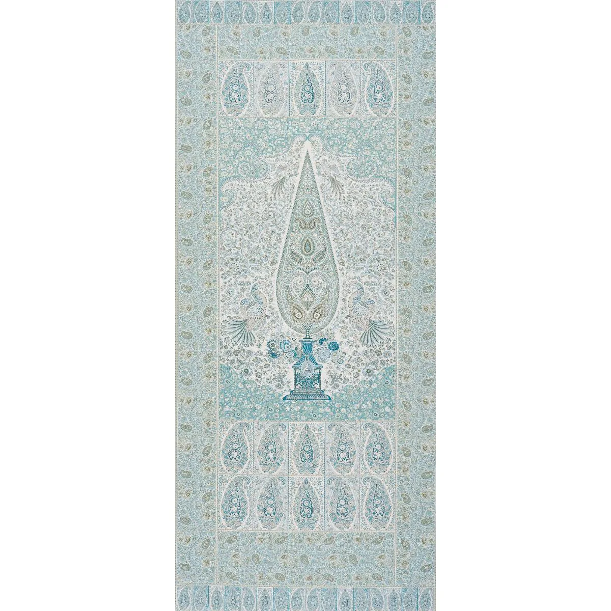 Schumacher 181821 Colmery Paisley Panel Peacock fabric swatch