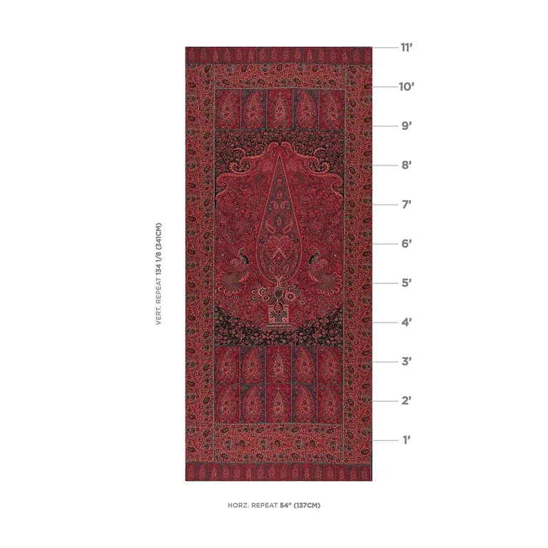 Schumacher 181822 Colmery Paisley Panel Rouge fabric swatch