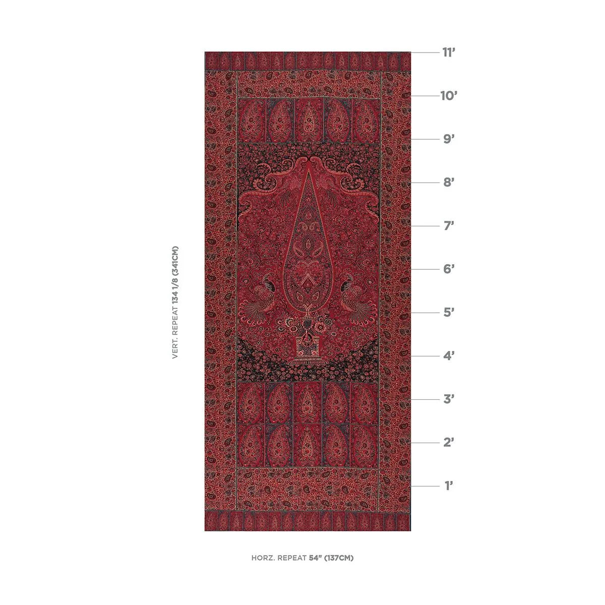 Schumacher 181822 Colmery Paisley Panel Rouge fabric swatch