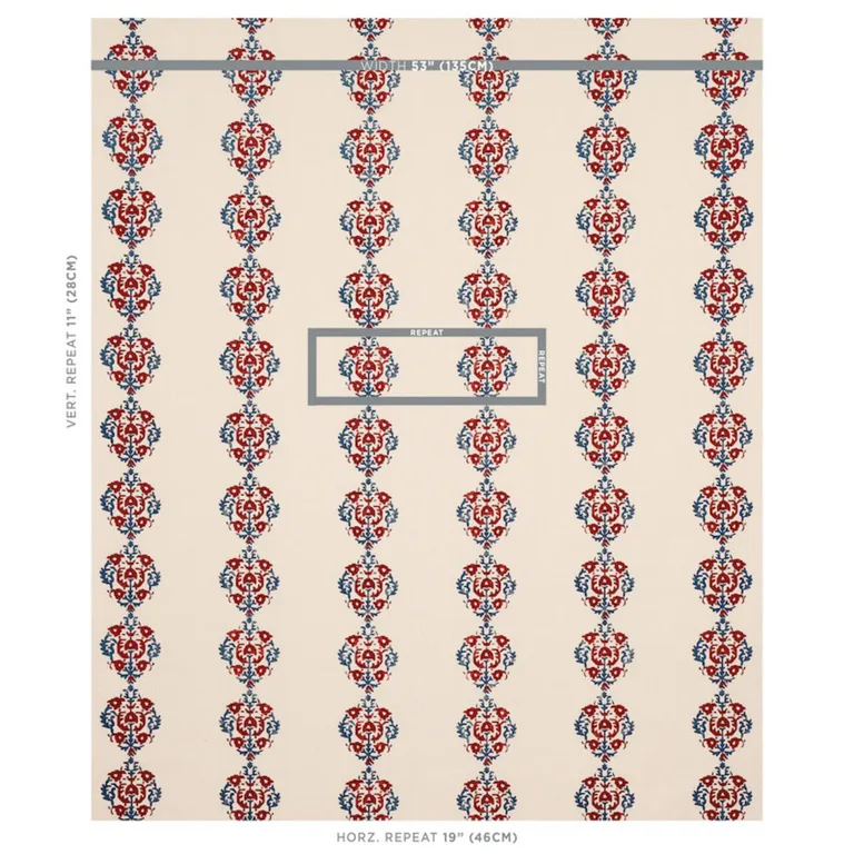 Schumacher 80711 Constantine Red & Blue fabric swatch