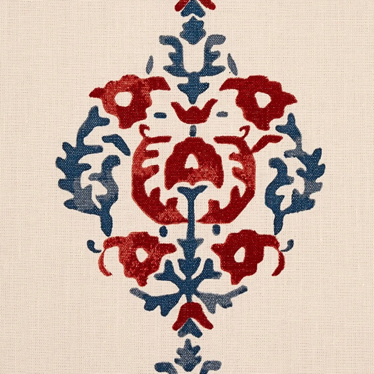 Schumacher 80711 Constantine Red & Blue fabric swatch