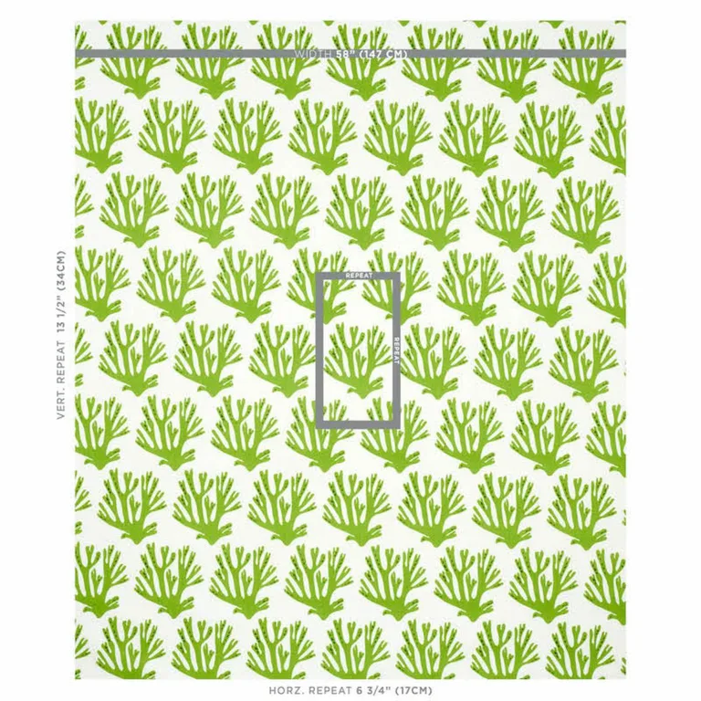 Schumacher 179101 Coral Green fabric swatch