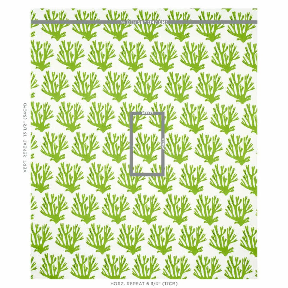Schumacher 179101 Coral Green fabric swatch