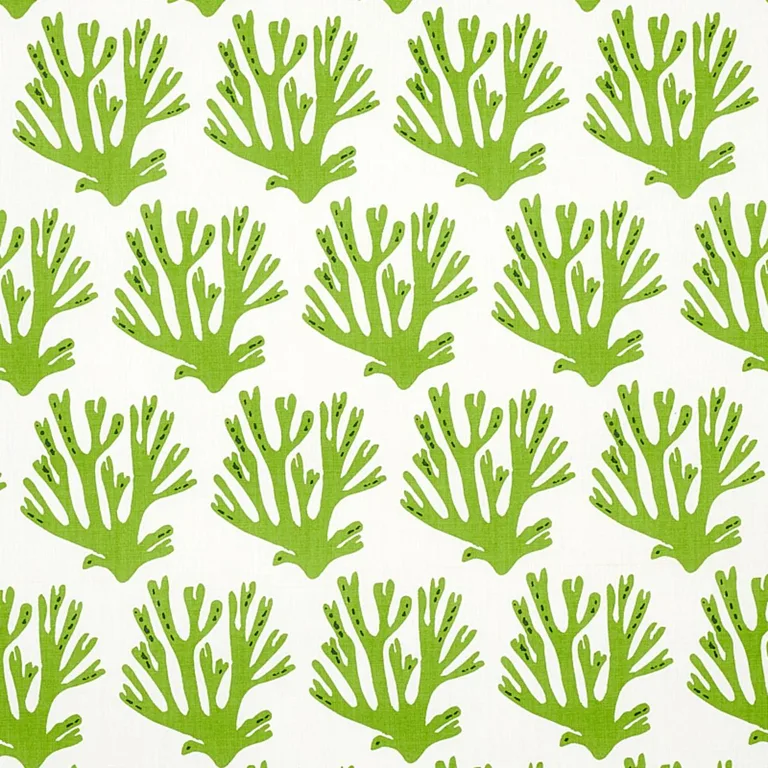 Schumacher 179101 Coral Green fabric swatch