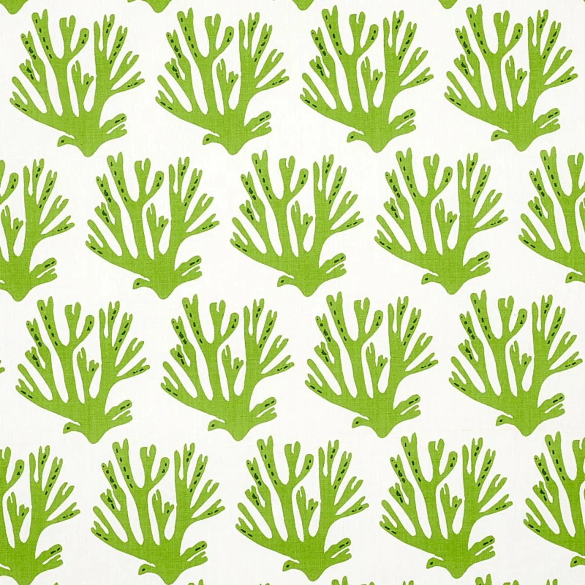 Schumacher 179101 Coral Green fabric swatch