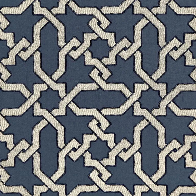 Schumacher 67570 Cordoba Embroidery Indigo fabric swatch