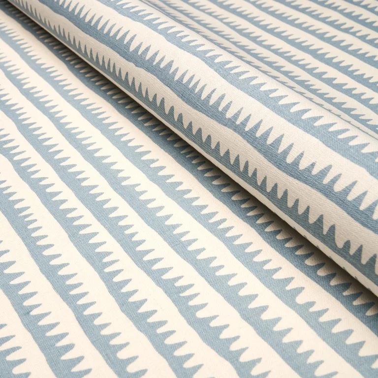Schumacher 177975 Corfu Hand Printed Stripe Sky fabric swatch