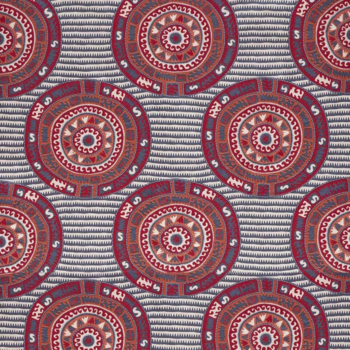 Schumacher 74470 Corfu Navy Multi fabric swatch