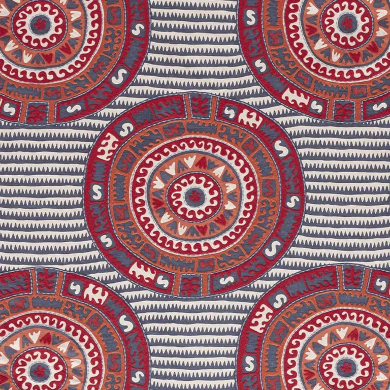 Schumacher 74470 Corfu Navy Multi fabric swatch