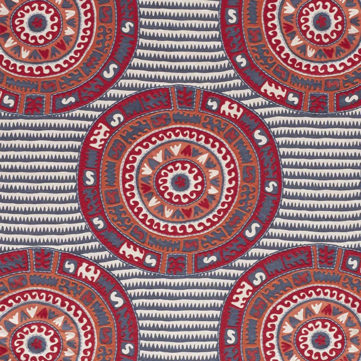 Schumacher 74470 Corfu Navy Multi fabric swatch
