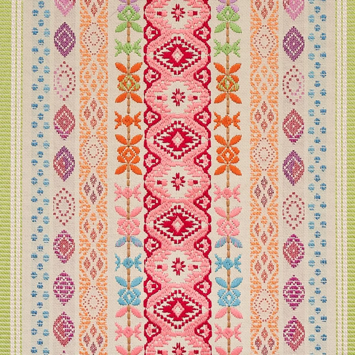 Schumacher 79682 Cosima Embroidery Pink Multi fabric swatch