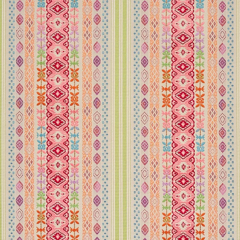 Schumacher 79682 Cosima Embroidery Pink Multi fabric swatch