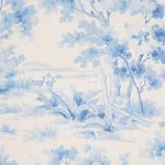 Schumacher 182962 Countryside Morning Blue And White fabric swatch