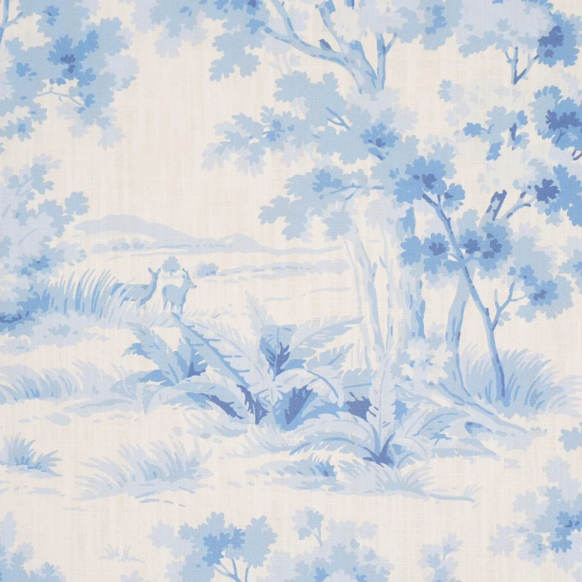 Schumacher 182962 Countryside Morning Blue And White fabric swatch