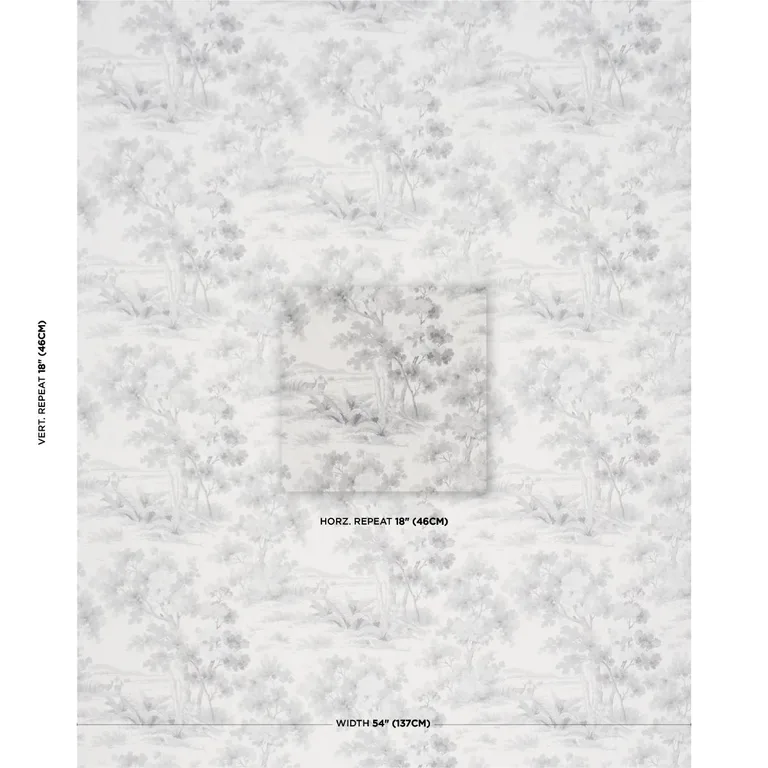 Schumacher 182961 Countryside Morning Grey fabric swatch