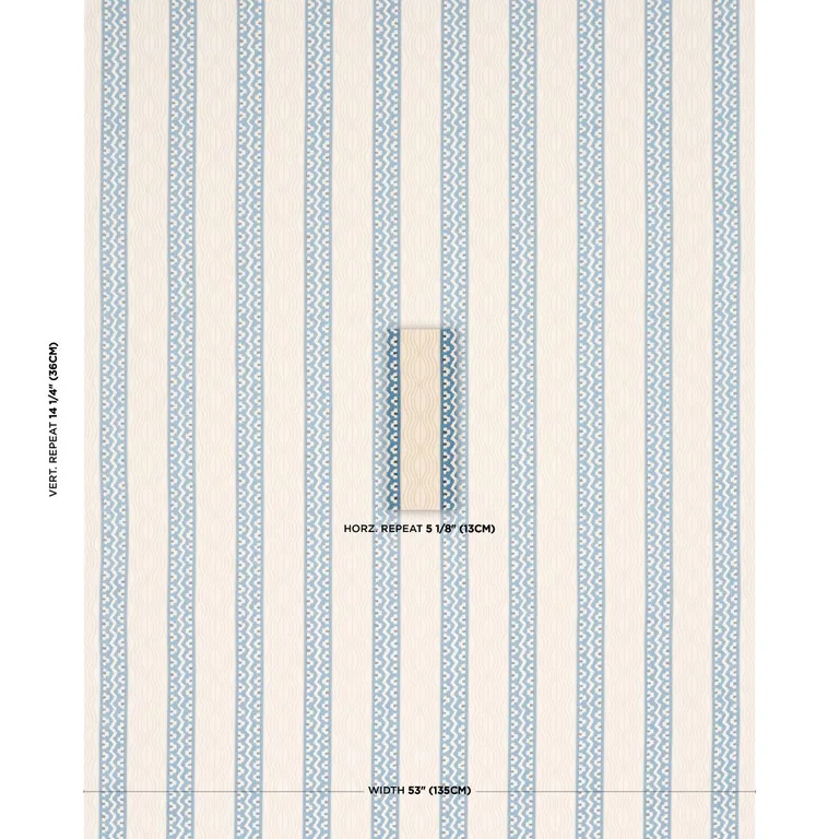 Schumacher 87450 CrèMe Anglaise English Cream/Denim Blue fabric swatch
