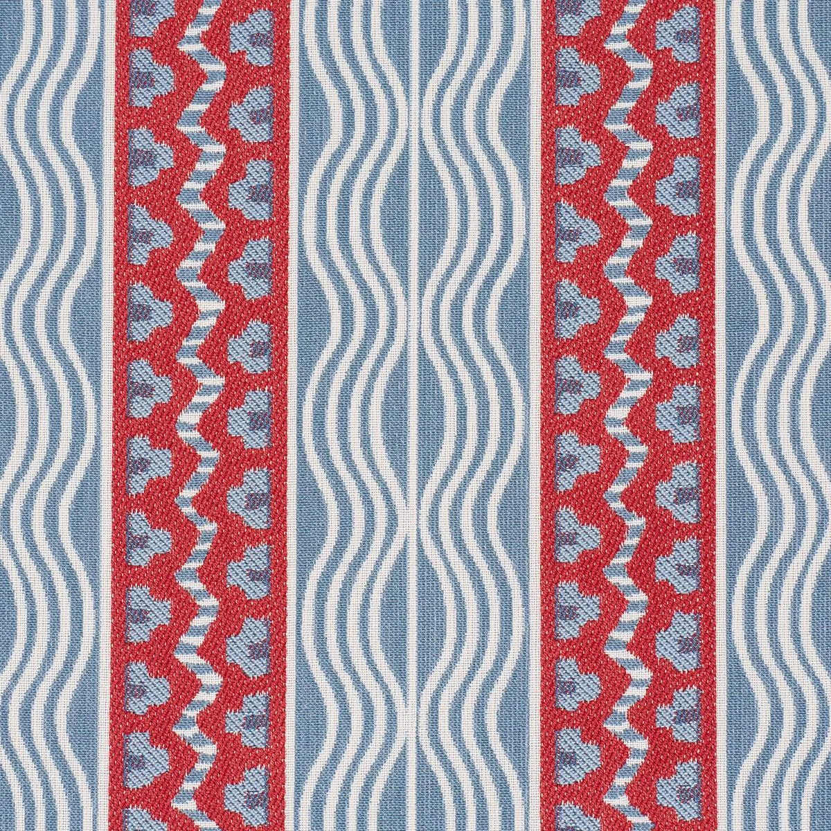 Schumacher 87451 CrèMe Anglaise French Red & Blue fabric swatch
