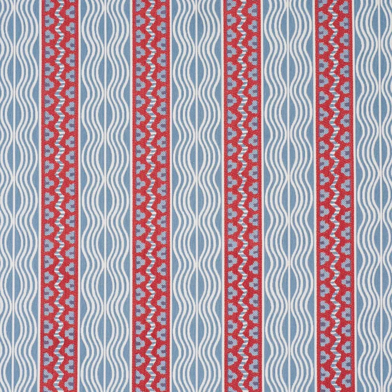 Schumacher 87451 CrèMe Anglaise French Red & Blue fabric swatch