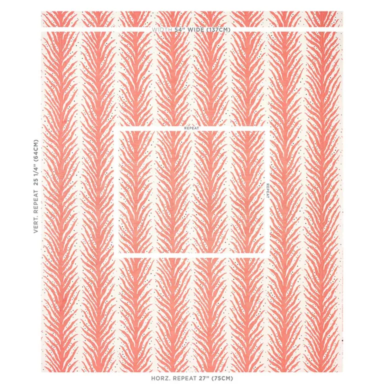 Schumacher 179482 Creeping Fern Print Coral fabric swatch