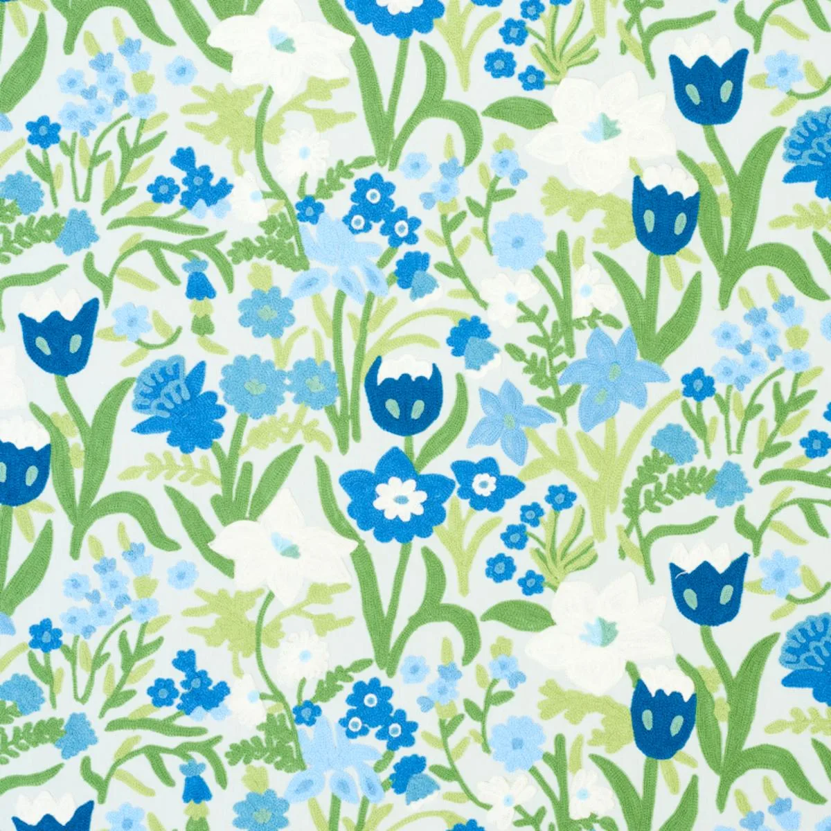 Schumacher 78290 Crewel Garden Sky fabric swatch