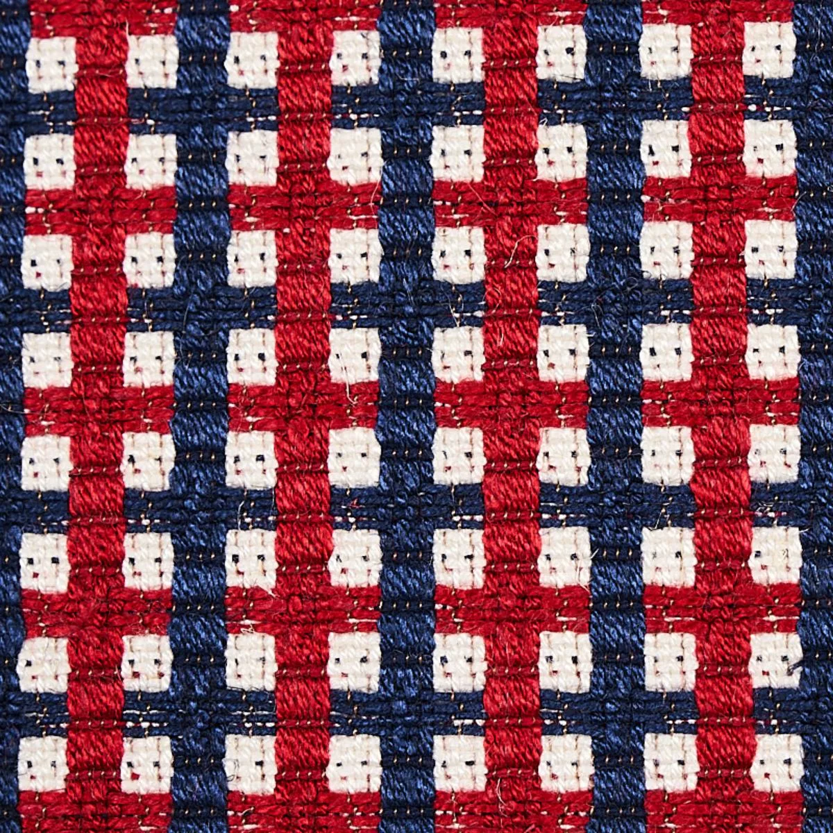 Schumacher 70395 Crosstown Red/Navy fabric swatch