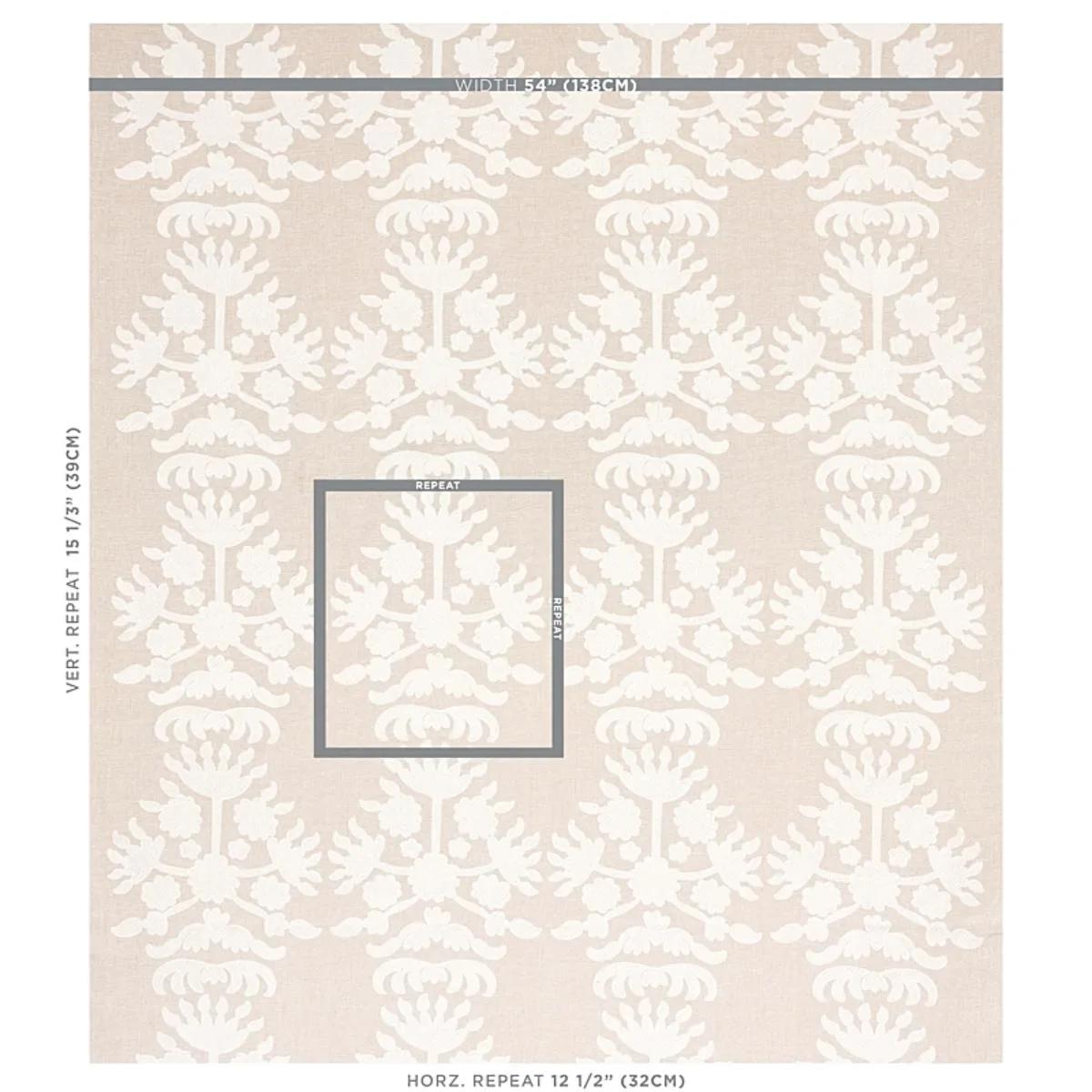 Schumacher 79472 Cybele Embroidery Natural fabric swatch