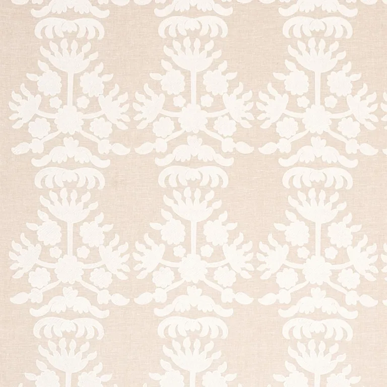 Schumacher 79472 Cybele Embroidery Natural fabric swatch
