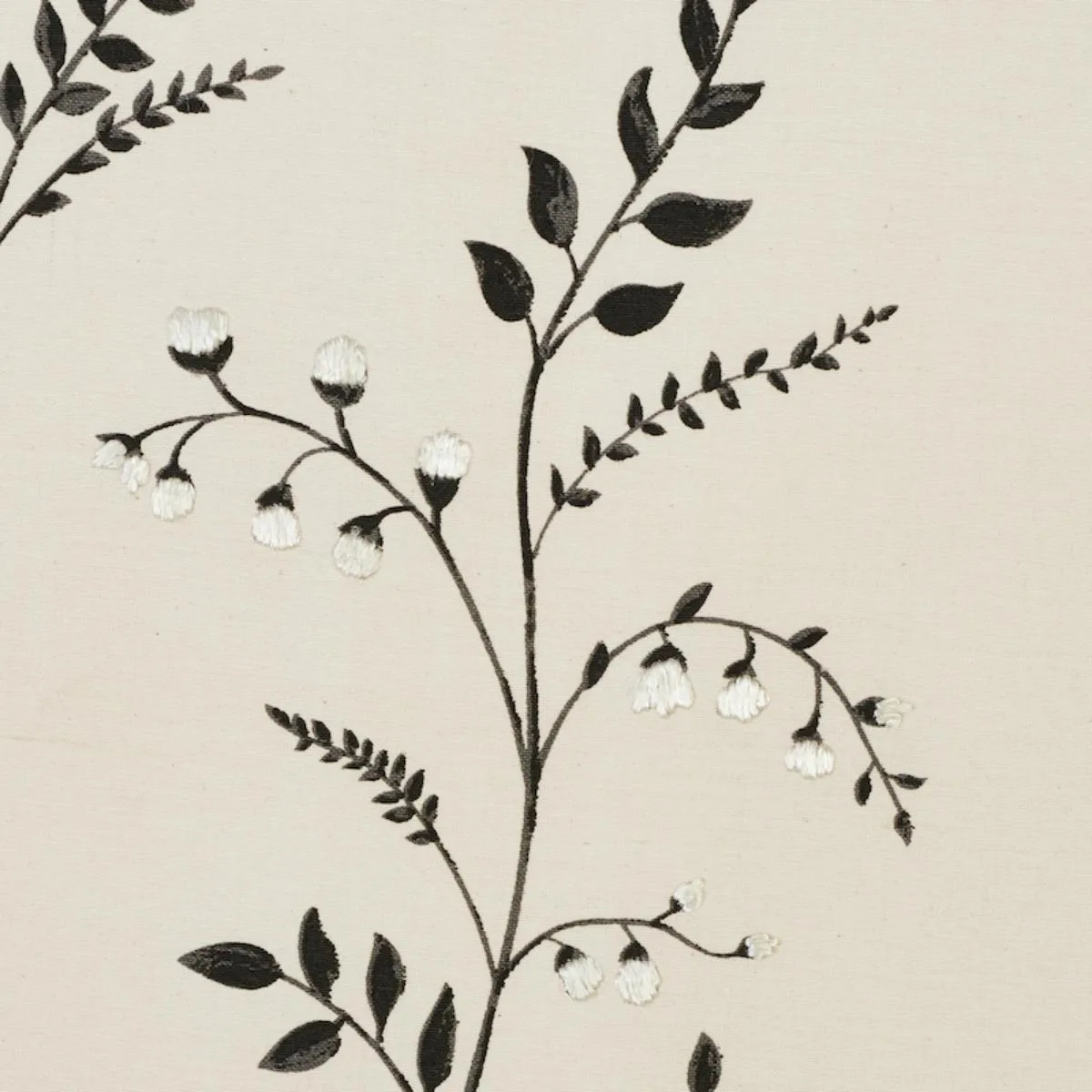 Schumacher 78352 Cynthia Embroidered Print Black fabric swatch