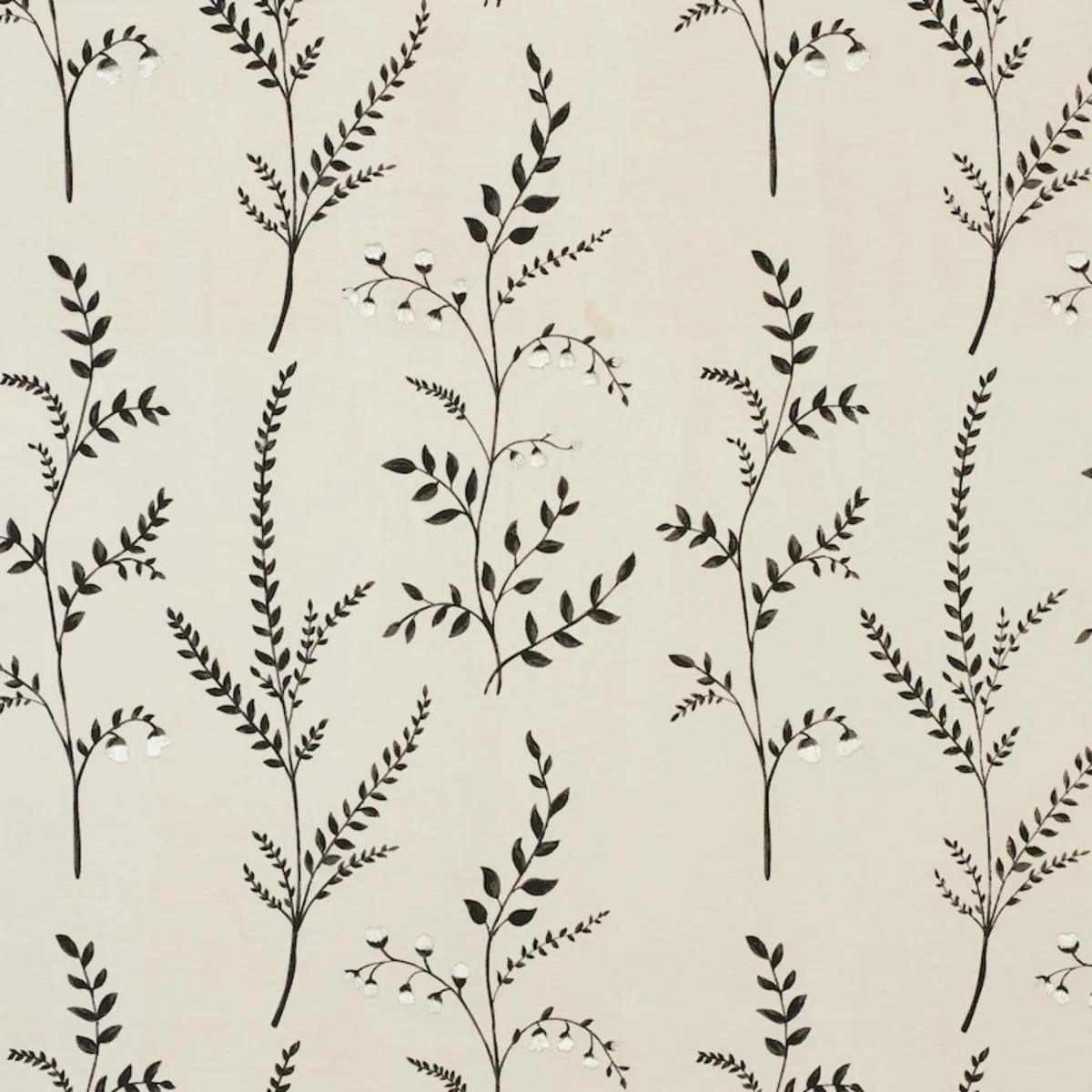 Schumacher 78352 Cynthia Embroidered Print Black fabric swatch
