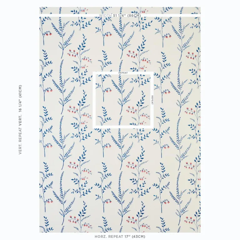 Schumacher 78350 Cynthia Embroidered Print Blue fabric swatch