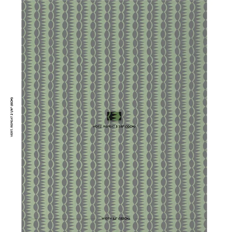 Schumacher 181532 Dagger Stripe Black On Green fabric swatch