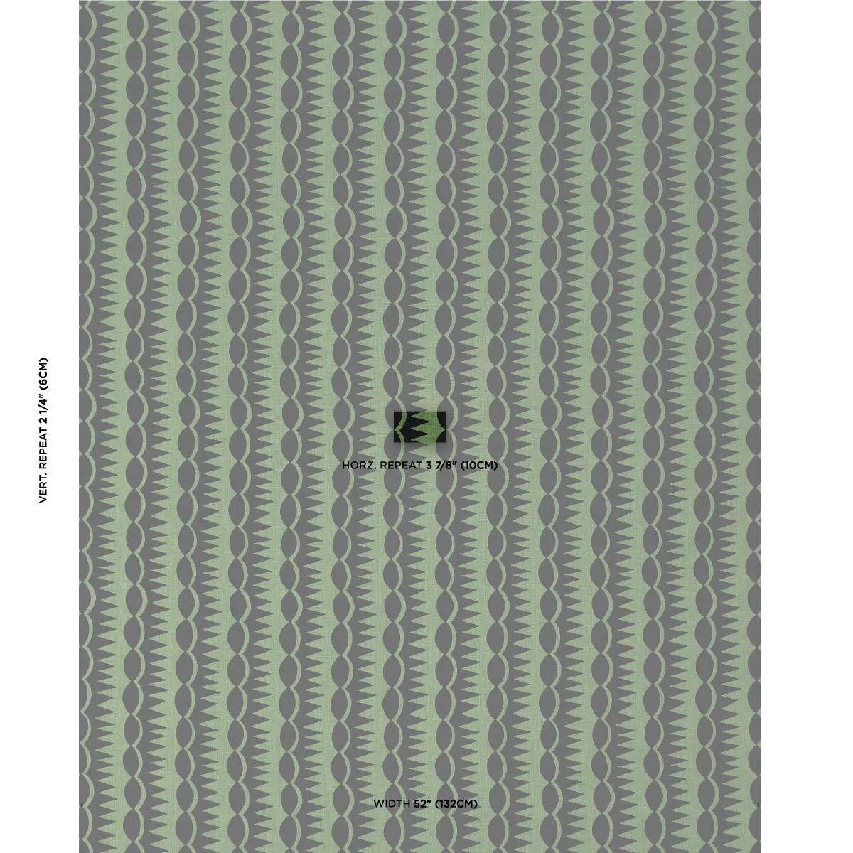 Schumacher 181532 Dagger Stripe Black On Green fabric swatch