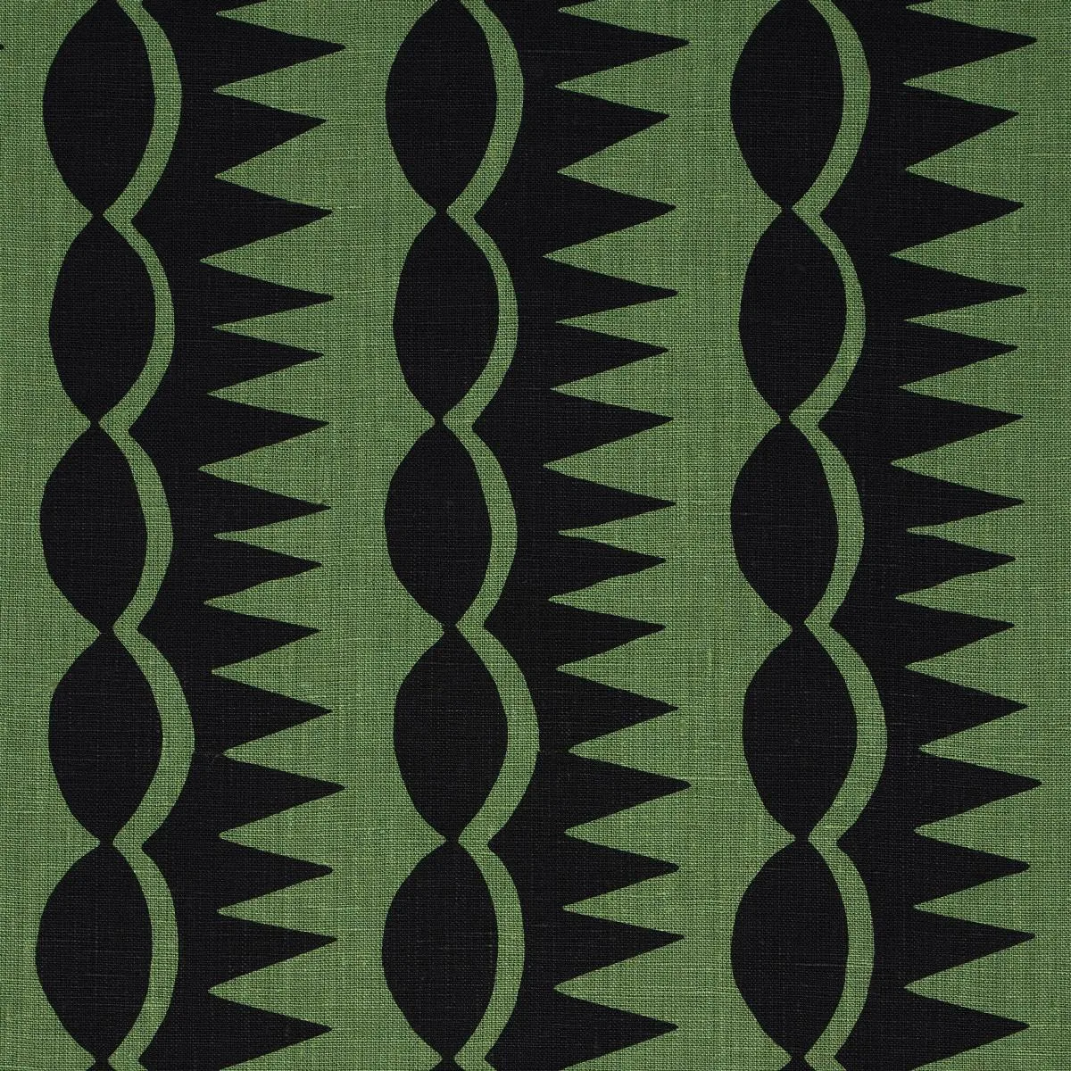 Schumacher 181532 Dagger Stripe Black On Green fabric swatch