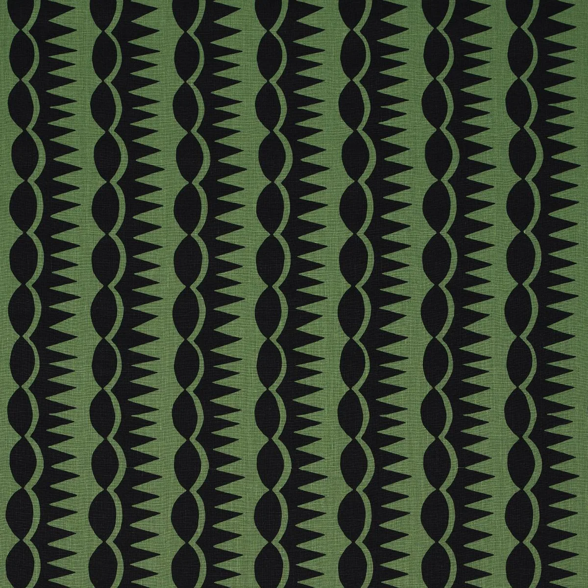 Schumacher 181532 Dagger Stripe Black On Green fabric swatch