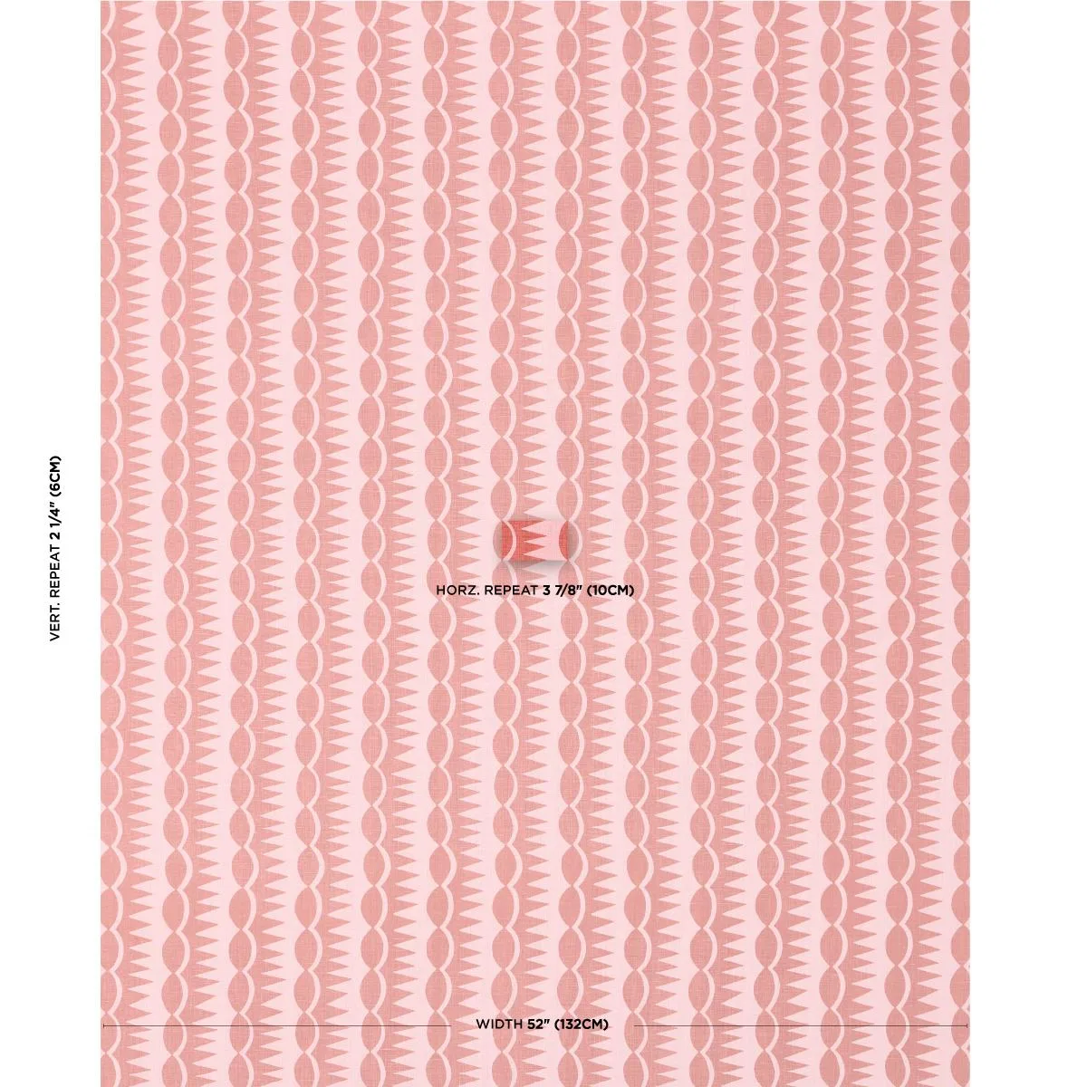 Schumacher 181531 Dagger Stripe Red On Pink fabric swatch
