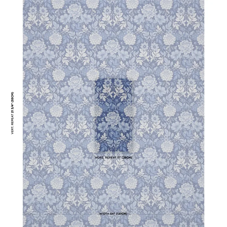 Schumacher 182972 Dahlia Garden Blue And White fabric swatch