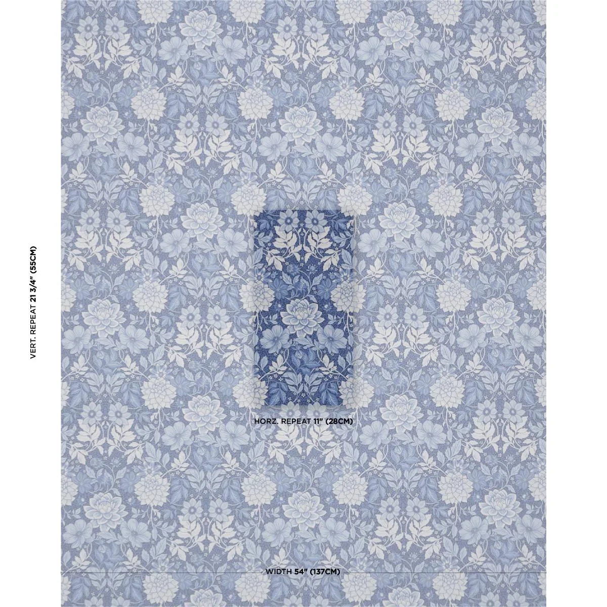 Schumacher 182972 Dahlia Garden Blue And White fabric swatch