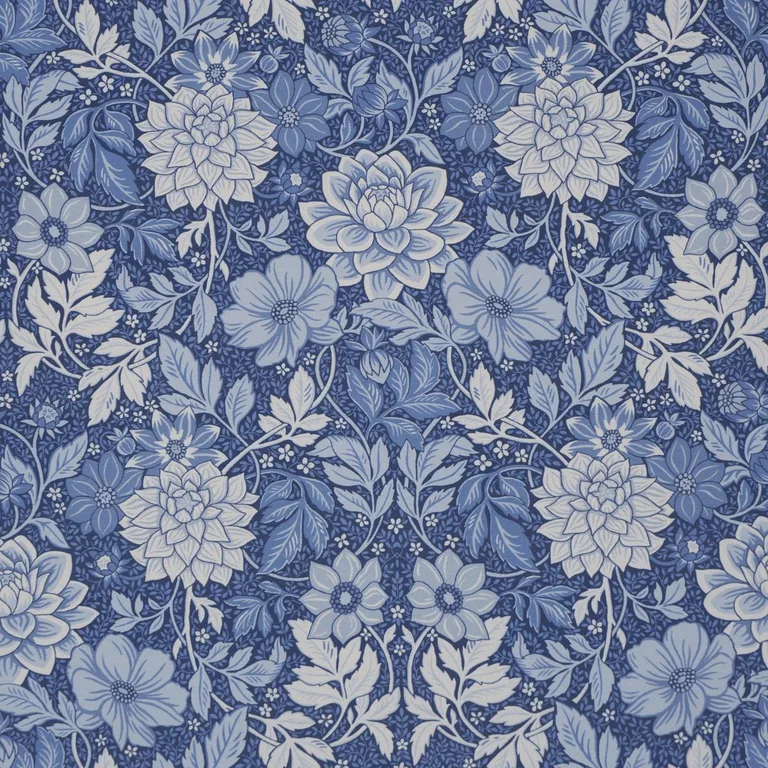 Schumacher 182972 Dahlia Garden Blue And White fabric swatch