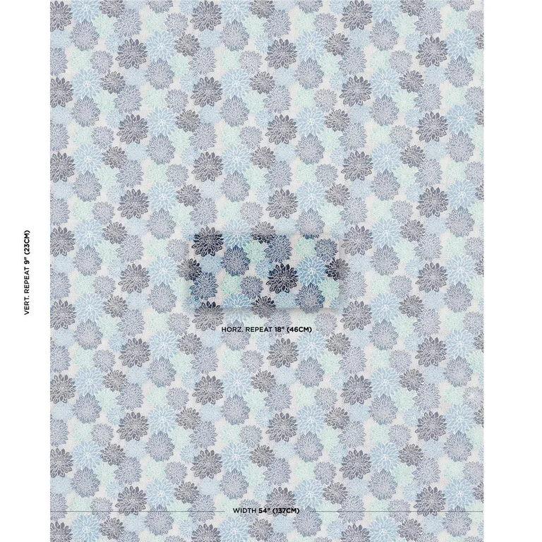 Schumacher 181800 Dahlia Hand Block Print Blues fabric swatch