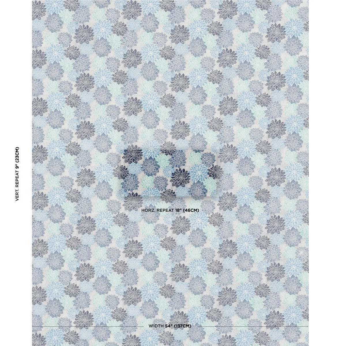 Schumacher 181800 Dahlia Hand Block Print Blues fabric swatch