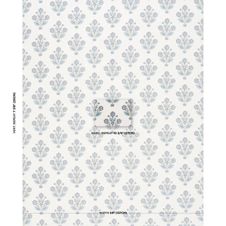 Schumacher 182910 Dalila Hand-Screen Print Blue fabric swatch