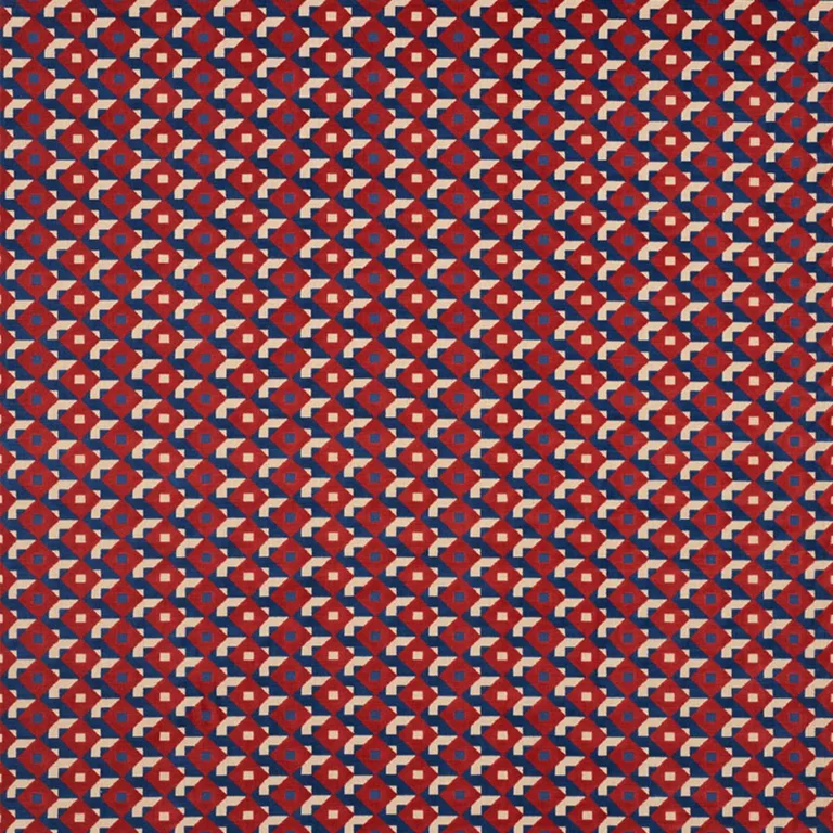 Schumacher 77241 Dazzle Ship Velvet Blue & Red fabric swatch