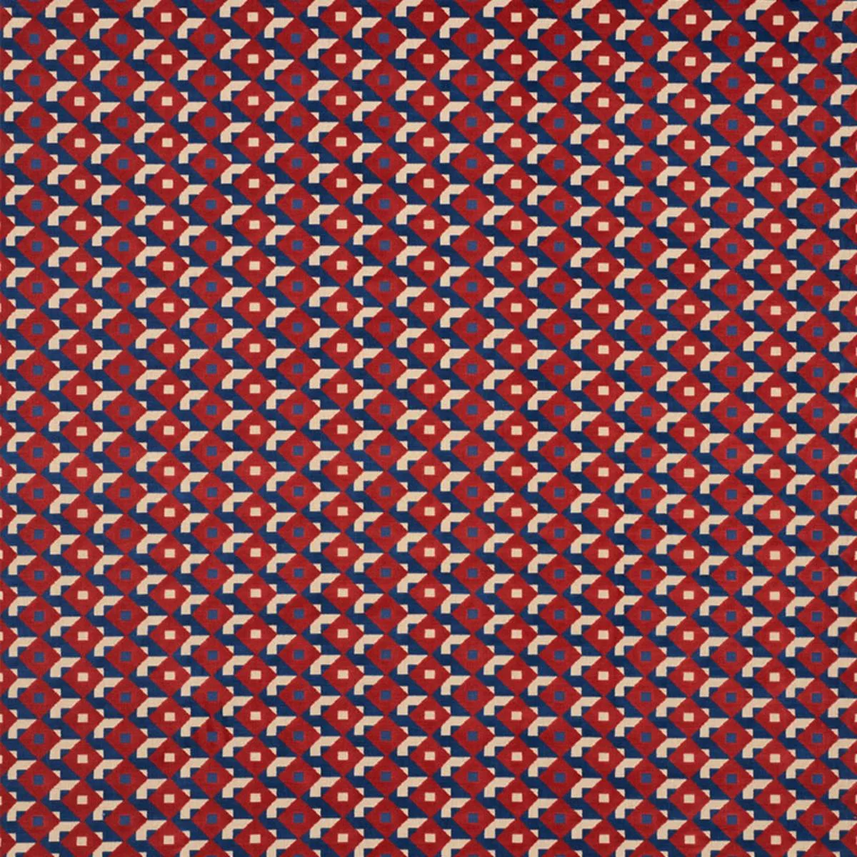Schumacher 77241 Dazzle Ship Velvet Blue & Red fabric swatch