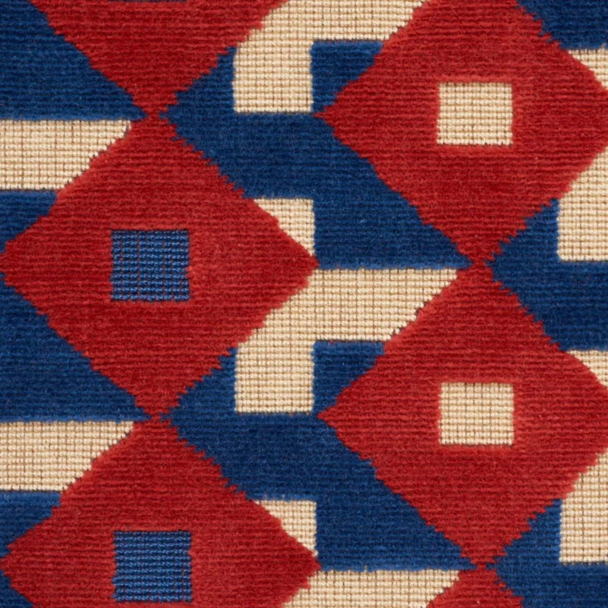Schumacher 77241 Dazzle Ship Velvet Blue & Red fabric swatch