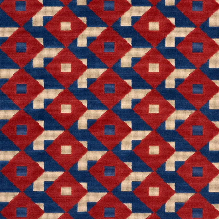 Schumacher 77241 Dazzle Ship Velvet Blue & Red fabric swatch