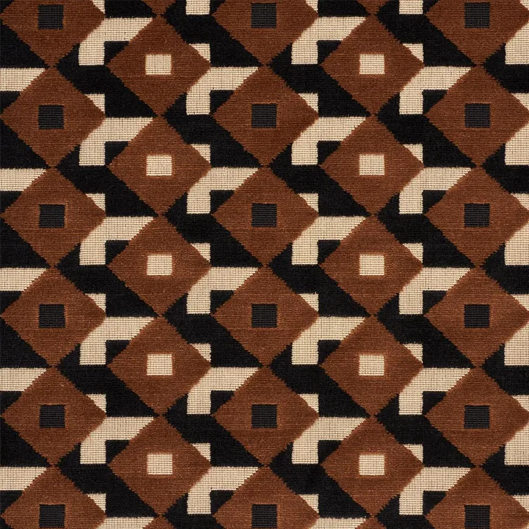 Schumacher 77242 Dazzle Ship Velvet Brown & Black fabric swatch