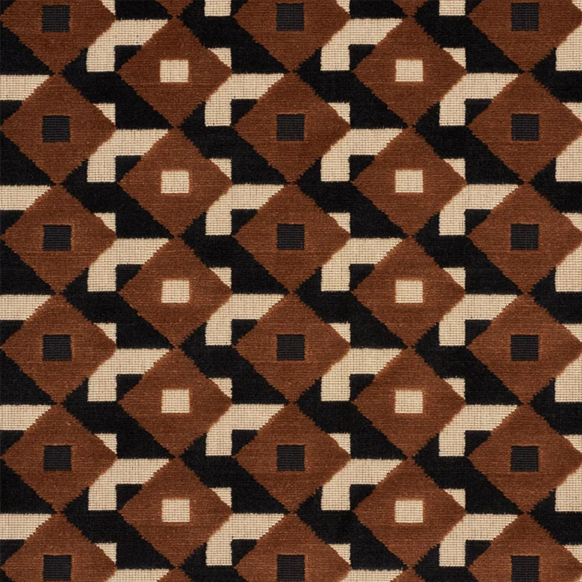 Schumacher 77242 Dazzle Ship Velvet Brown & Black fabric swatch