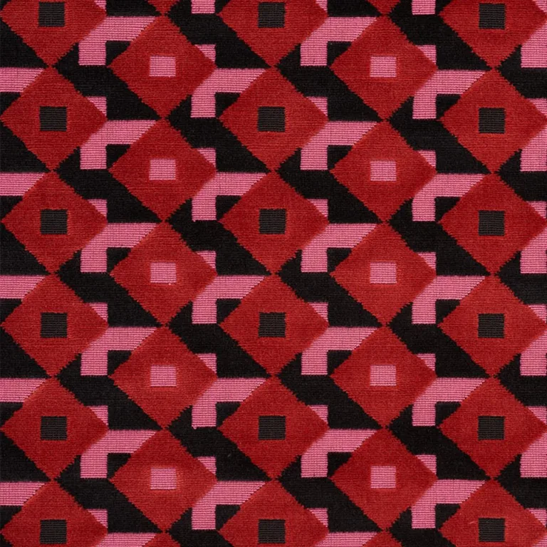 Schumacher 77240 Dazzle Ship Velvet Pink & Black fabric swatch