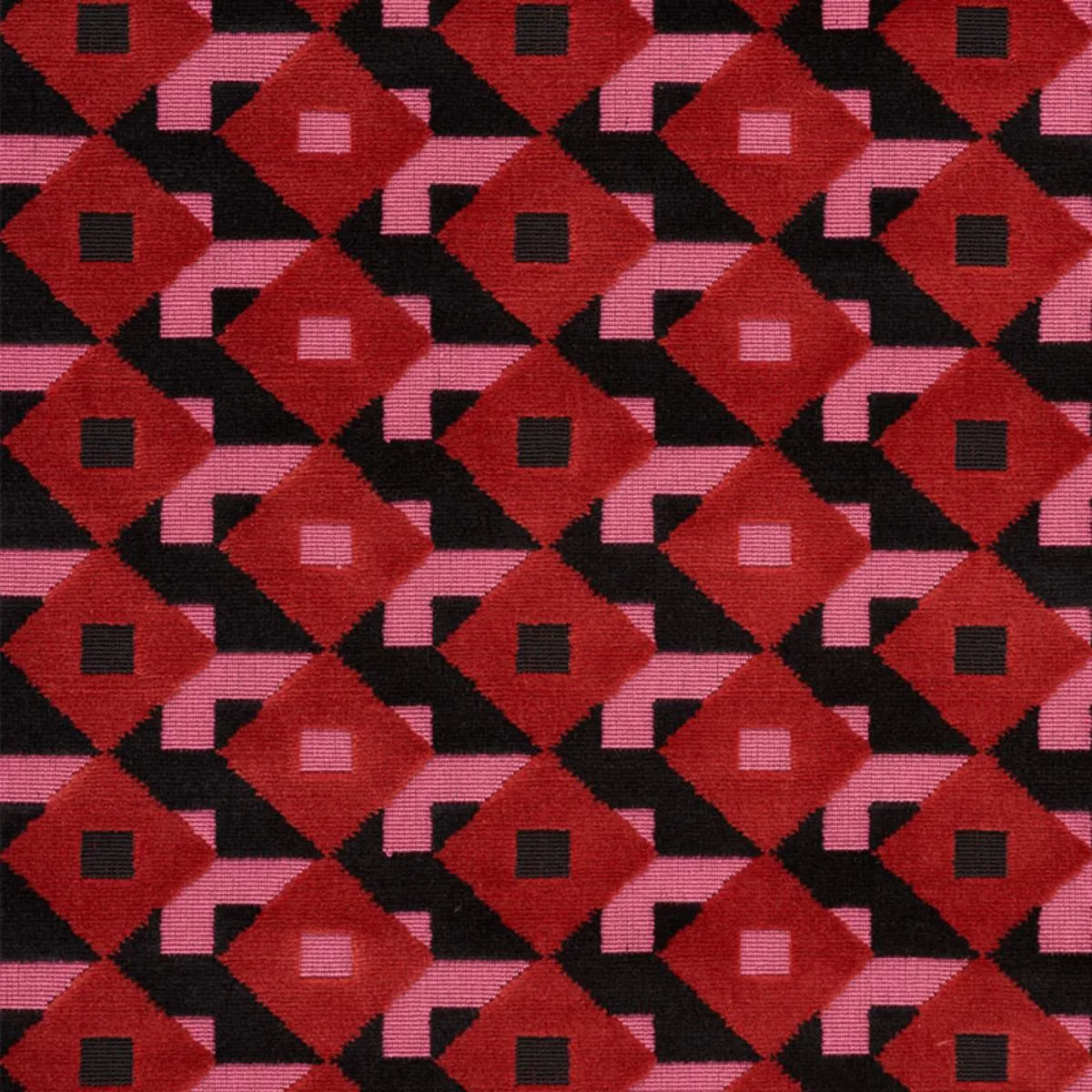 Schumacher 77240 Dazzle Ship Velvet Pink & Black fabric swatch